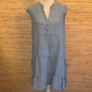 Francesca Bettini 100% linen Light Blue Linen Tiered Sleeveless Dress medium EUC